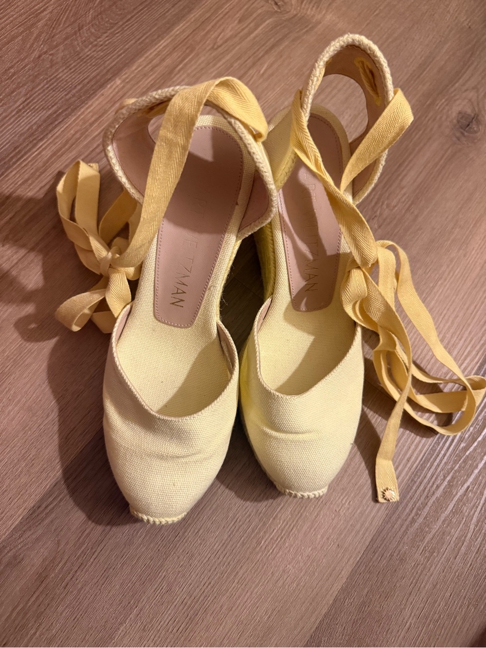 Stuart Weitzman Pale Yellow Espadrille Wedge Sandals - Picture 6 of 12
